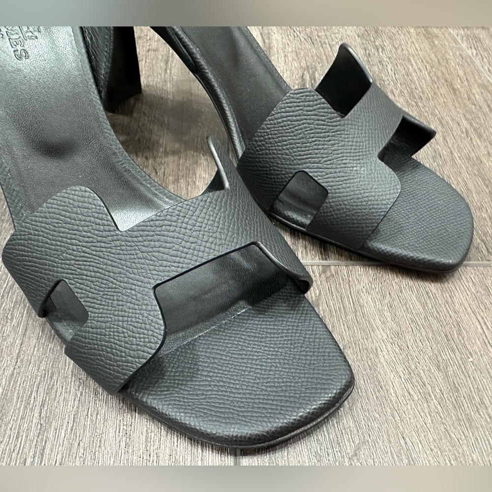 HERMES H ETERNITE 80 SANDALS HIGH HEELS BLACK EPSOM LEATHER SHOES 39.5 - Picture 11 of 16